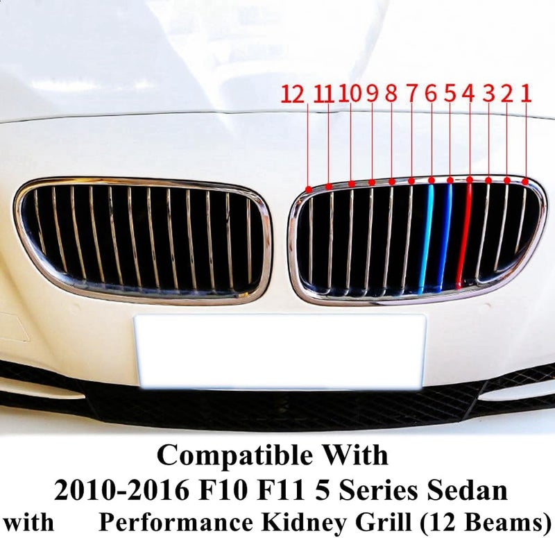 Goodream Tricolored Grille Insert Trims Compatible With BMW 2010-2016 F10 F11 5 Series 528i 535i 550i with M-Performance Black Kidney Grill (12 Beams) - Image 3